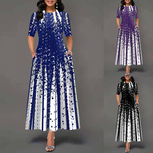 🔥S-5XL👗Elegancka sukienka z okrągłym dekoltem i długimi rękawami--3726679