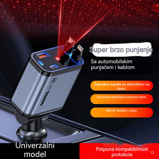 ⚡✨Ultra brzo auto punjač: dva sklopiva USB-C porta sa Starlight ambijentalnim svjetlom i inteligentnom zaštitom 🚗💫