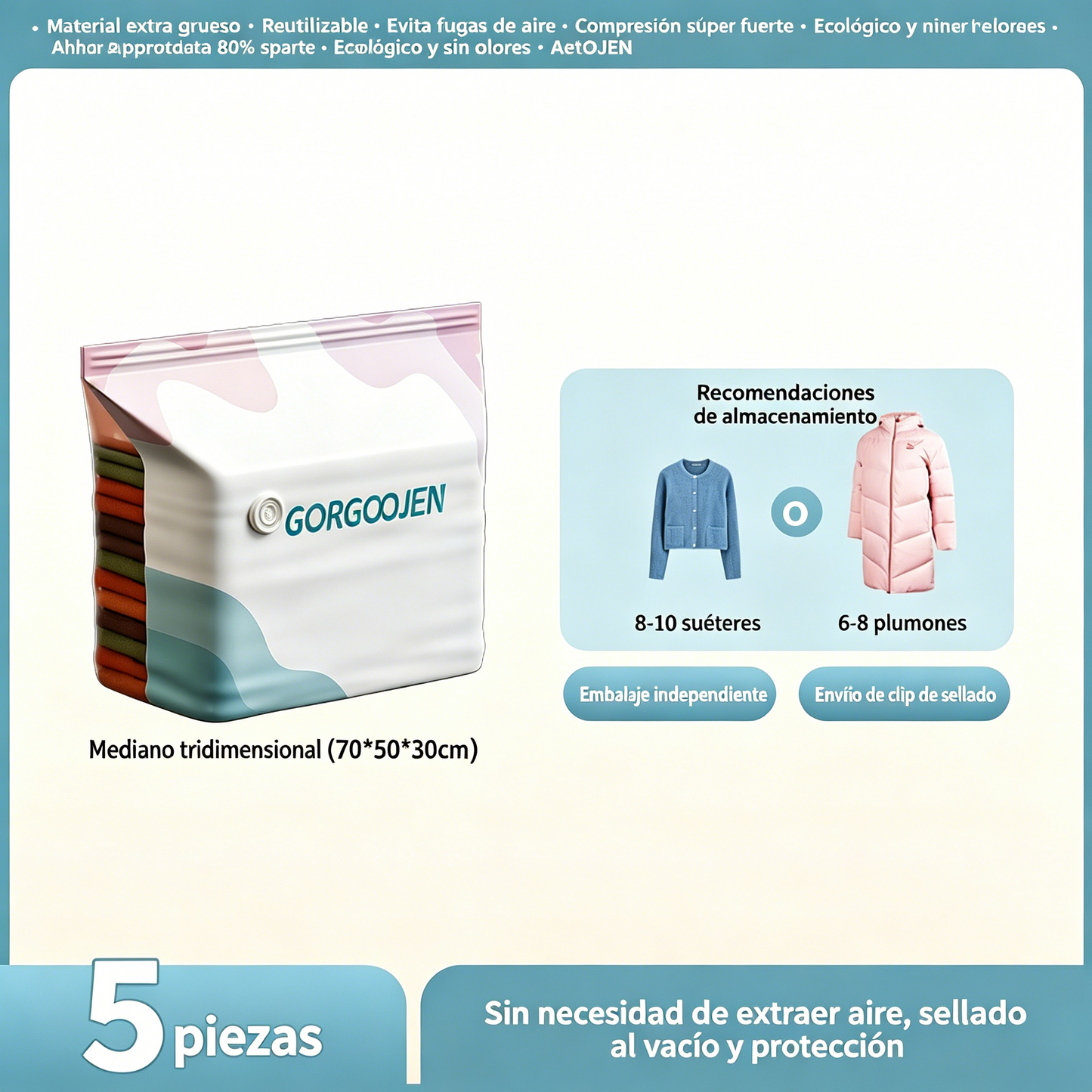 🧳 5 sztuk za jedyne 109 zł 💨 Duże, kompresowalne worki próżniowe do przechowywania: nie wymagają pompy, szczelna konstrukcja, idealne do oszczędzania miejsca w walizkach i w domu ✈️