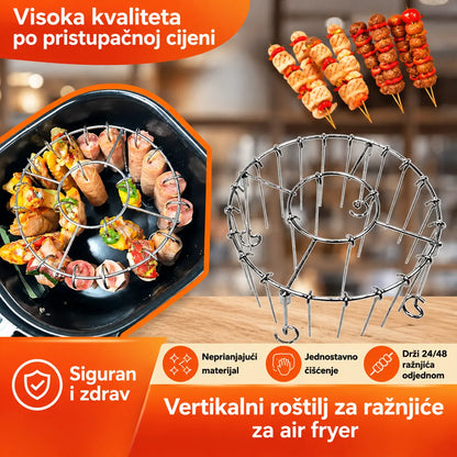 🍖🍗 Rešetka za roštilj od nehrđajućeg čelika 304 za friteze na vrući zrak (uključuje 24 ražnjića)