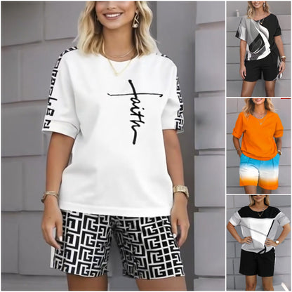 🔥【50% ZNIŻKI】😍 【S-4XL】Letni, duży, luźny, swobodny komplet z nadrukiem (top + spodenki)