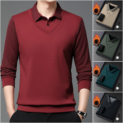 【⚡Obniżka 120 zł】【M-4XL】Dwukolorowa koszulka POLO z paskami i efektem fałszywej warstwy
