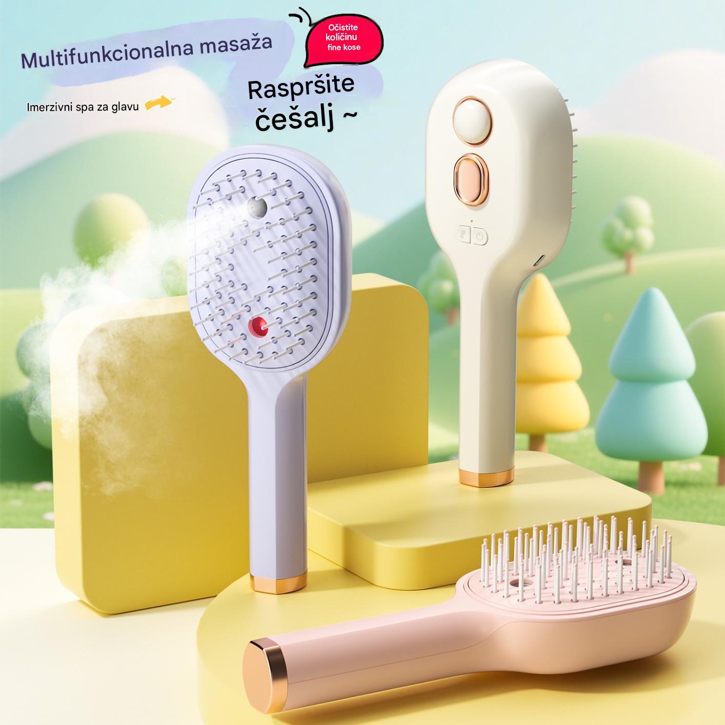 💖💨Češalj s funkcijom prskanja jednim gumbom koji učinkovito sprječava zapetljavanje kose.