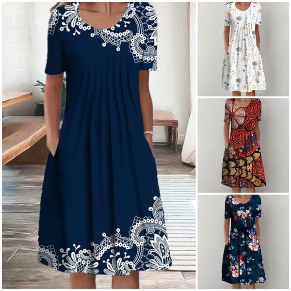 【S-5XL】🌺2024 Modna sukienka z nadrukiem i okrągłym dekoltem 3663940