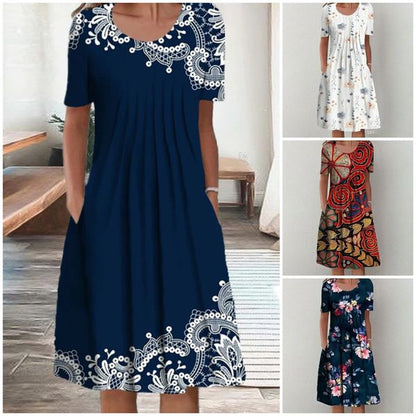 【S-5XL】🌺2024 Modna sukienka z nadrukiem i okrągłym dekoltem 3663940