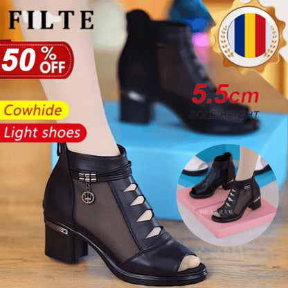 🤩【50% zniżki】👠【35～41】2025 letnie nowe eleganckie i wygodne sandały z siateczki, grube obcasy, odkryte palce