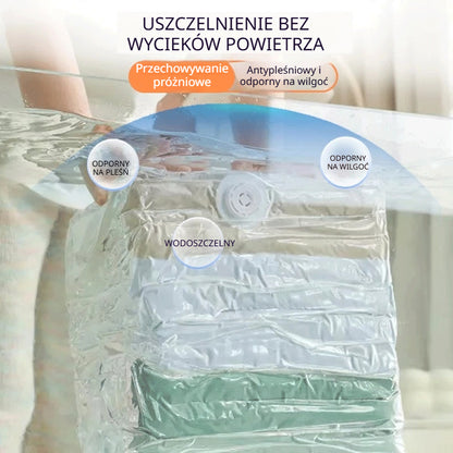 ✨🗃️ 5 sztuk za jedyne 119 zł 💨 Duża, kompresowalna torba próżniowa: nie wymaga pompy, szczelna, idealnie oszczędza miejsce w domu oraz w walizce ✈️