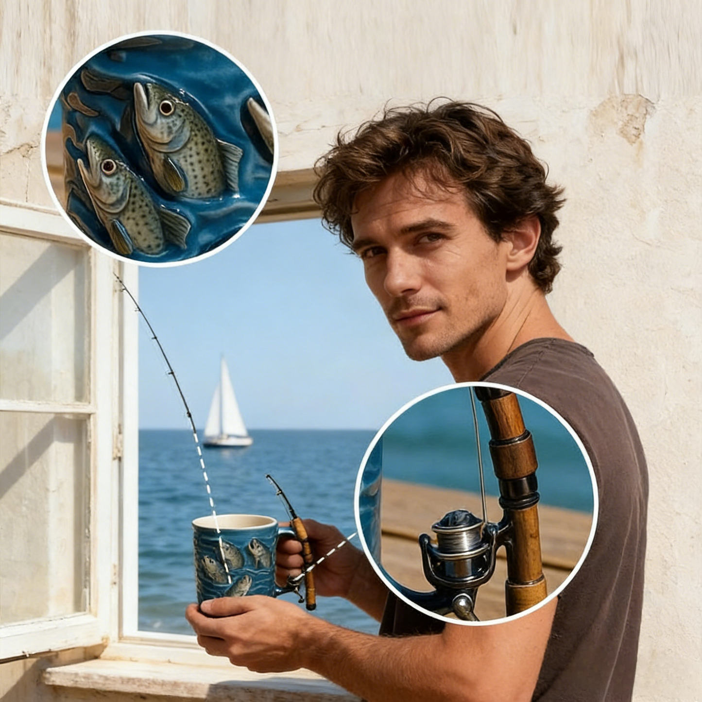 🎣☕Nova šalica za ribolov Kreativna šalica izrađena od smole, posebno dizajnirana za ljubitelje ribolova.