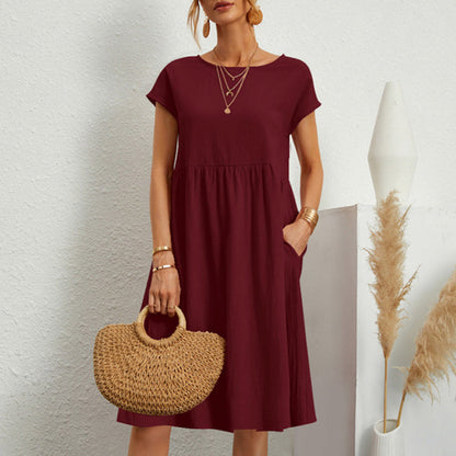 😍【Promocja na zmianę sezonu】👗【Rozmiary S-5XL】 Damska sukienka lniano-bawelniana nowość 2026, z dekoltem okrągłym, wygodnym krojem