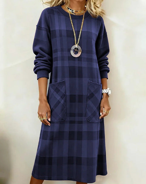 【S-3XL】Sukienka damska w kratę z długim rękawem na jesień i zimę