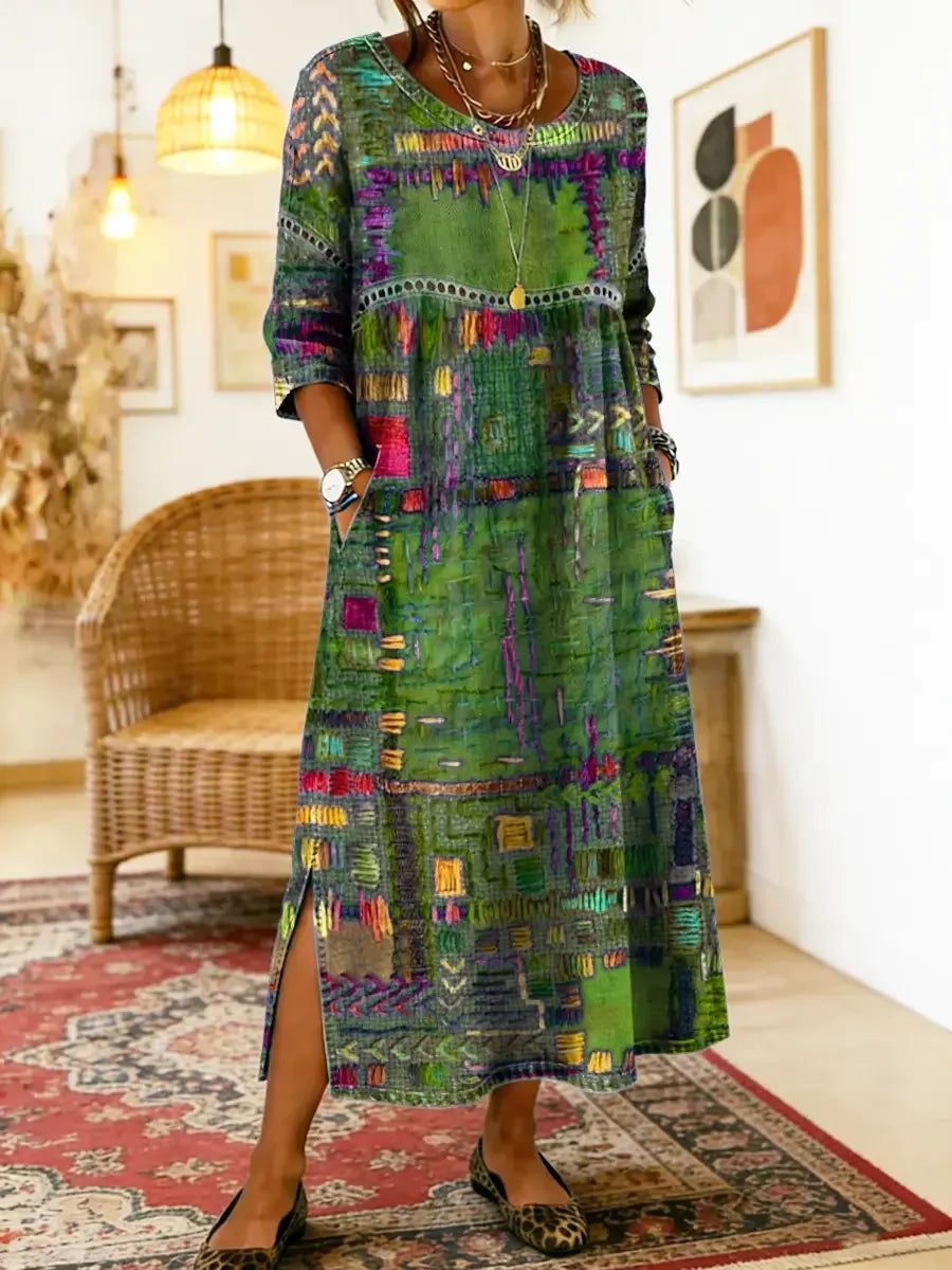 ✨ Ostatni dzień z 50% rabatem!【S-5XL】Letnia sukienka w stylu retro z okrągłym dekoltem i nadrukiem – lekka, zwiewna, wyszczuplająca i łatwa w stylizacji.