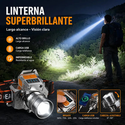 【✨Oferta por tiempo limitado】🔦Linterna frontal manos libres ultrabrillante con sensor de movimiento y batería de larga duración.