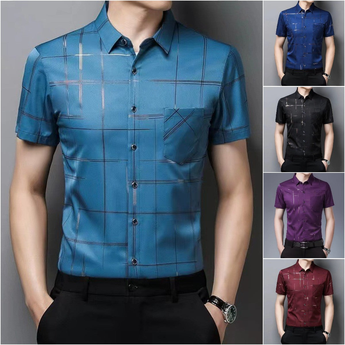 🧊🧊 【Materiał lodowego jedwabiu】 (M-4XL) Męska letnia koszula z lodowego jedwabiu--3657358