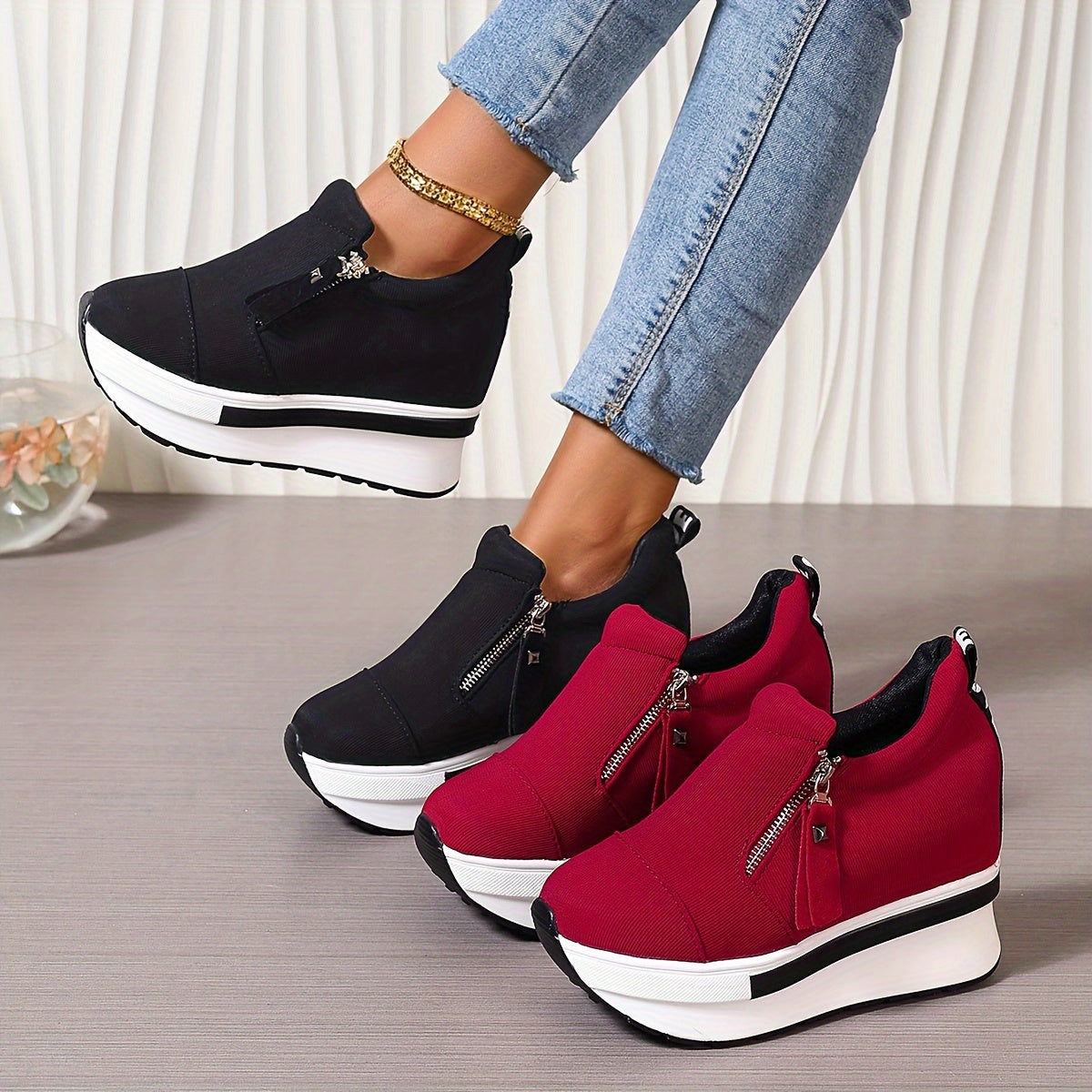Oferta limitowana💥Buty damskie 2025 z bocznym zamkiem i grubą podeszwą z płótna