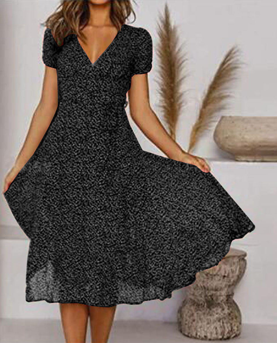 💖💃【50% zniżki 🔥】【S–3XL】Letnia damska sukienka w dużych rozmiarach z dekoltem w serek i krótkim rękawem, w kwiatowe kropki