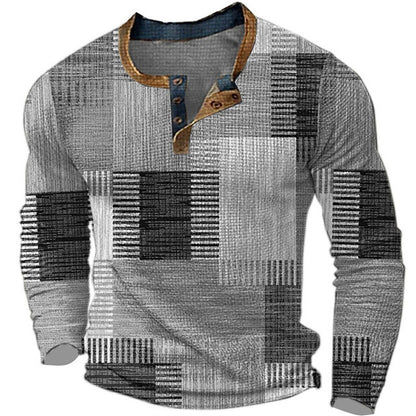 👔【S-4XL】Nova muška Henley košulja dugih rukava – moderna majica s 3D digitalnim printom