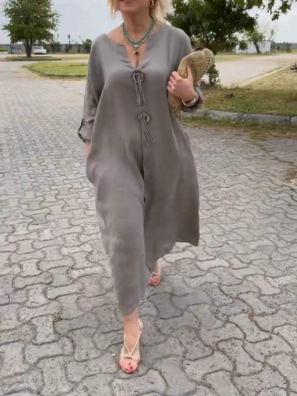 💖👗【S-5XL】2025 Lato Nowa bawełniana i lniana sukienka casualowa z dekoltem w serek