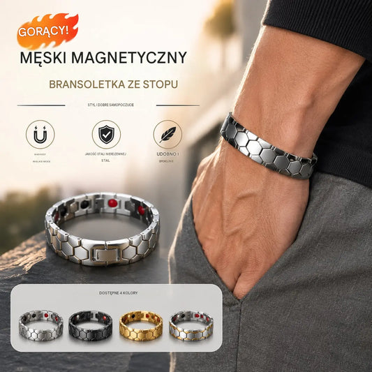 Kup 1, a 1 dostaniesz gratis ✨✨ Męska magnetyczna bransoletka ze stopu + sześciokątny wzór - odpinana magnetyczna bransoletka - płatność przy odbiorze
