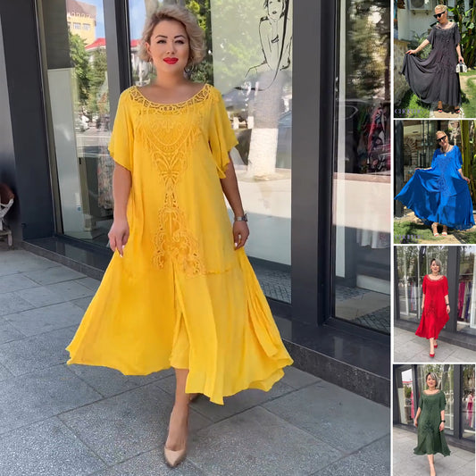 【S-5XL】👗2024 Nowa luźna koronkowa sukienka damska w dużych rozmiarach 3702059