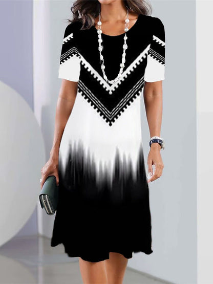 👗2024 damska elegancka sukienka z nadrukiem i okrągłym dekoltem 3668430