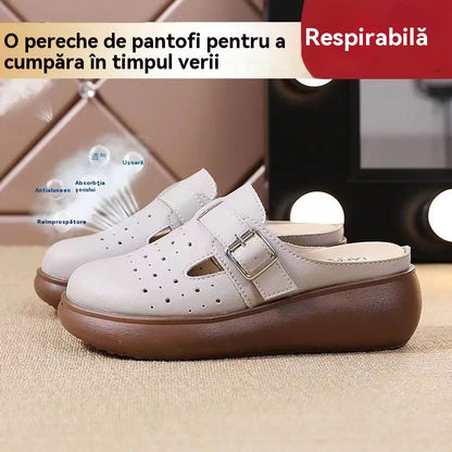 👡【35-40】Nowy letni styl: ręcznie szyte sandały damskie z grubej podeszwy z prawdziwej skóry - antypoślizgowe i oddychające