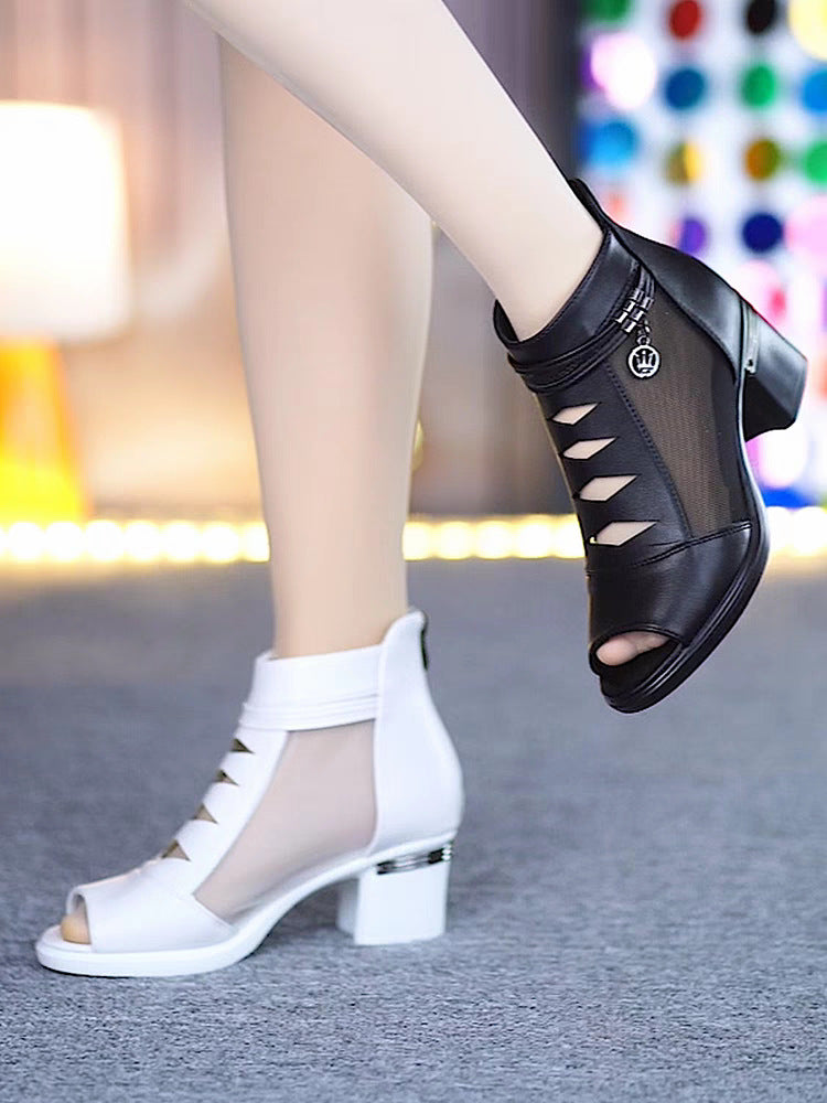 🤩【50% zniżki】👠【35～41】2025 letnie nowe eleganckie i wygodne sandały z siateczki, grube obcasy, odkryte palce