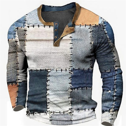 👔【S-4XL】Nova muška Henley košulja dugih rukava – moderna majica s 3D digitalnim printom
