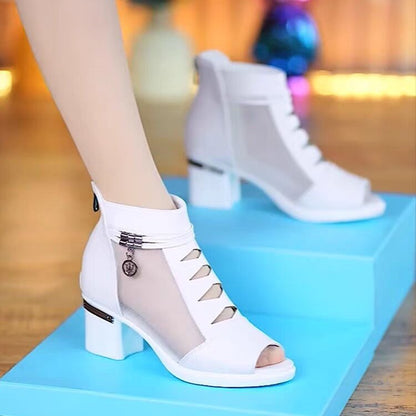 🤩【50% zniżki】👠【35～41】2025 letnie nowe eleganckie i wygodne sandały z siateczki, grube obcasy, odkryte palce