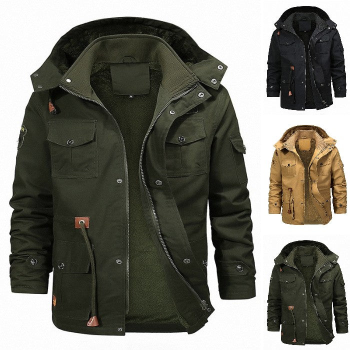 🧥 【M-5XL】 2024 Jesienno-zimowa modna męska kurtka z kapturem, pogrubiona aksamitna 3795336