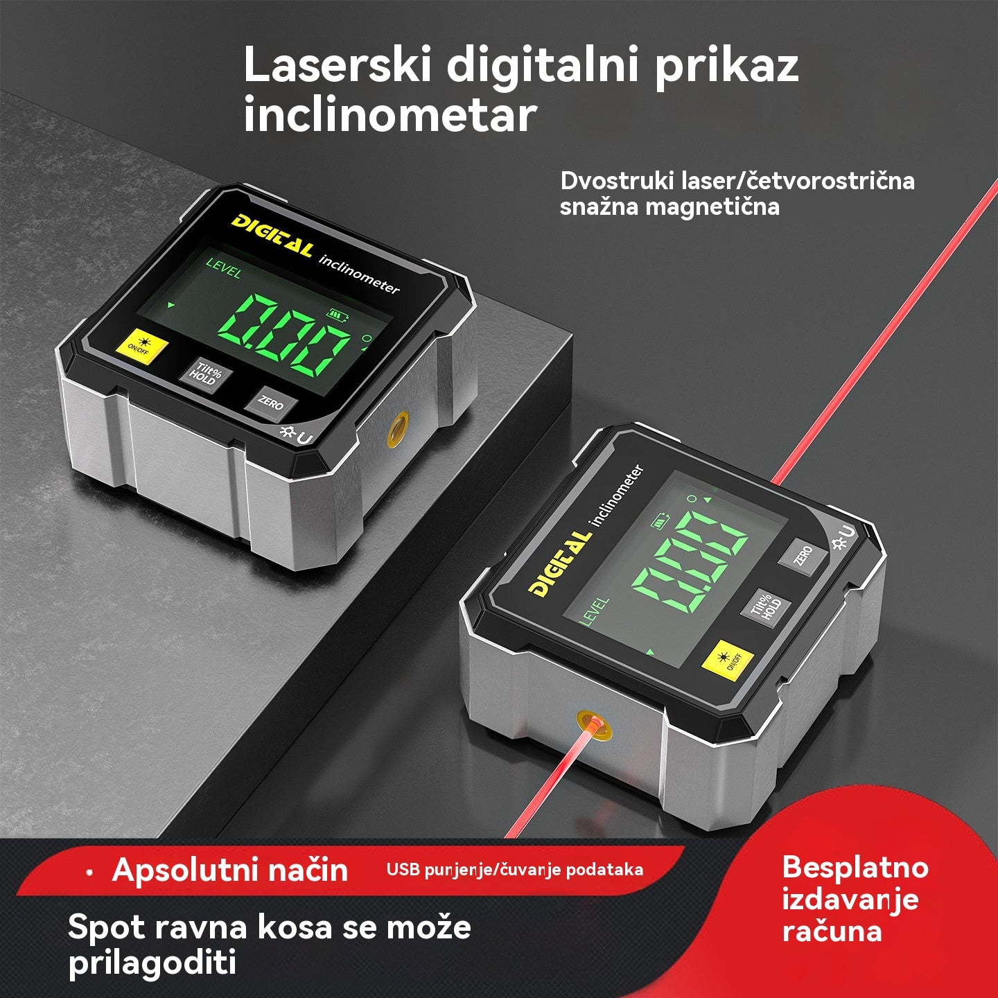 【📢📢Najniższa cena przez ograniczony czas!!! 💥】Czterostronna magnetyczna, dwustronna elektroniczna poziomica laserowa