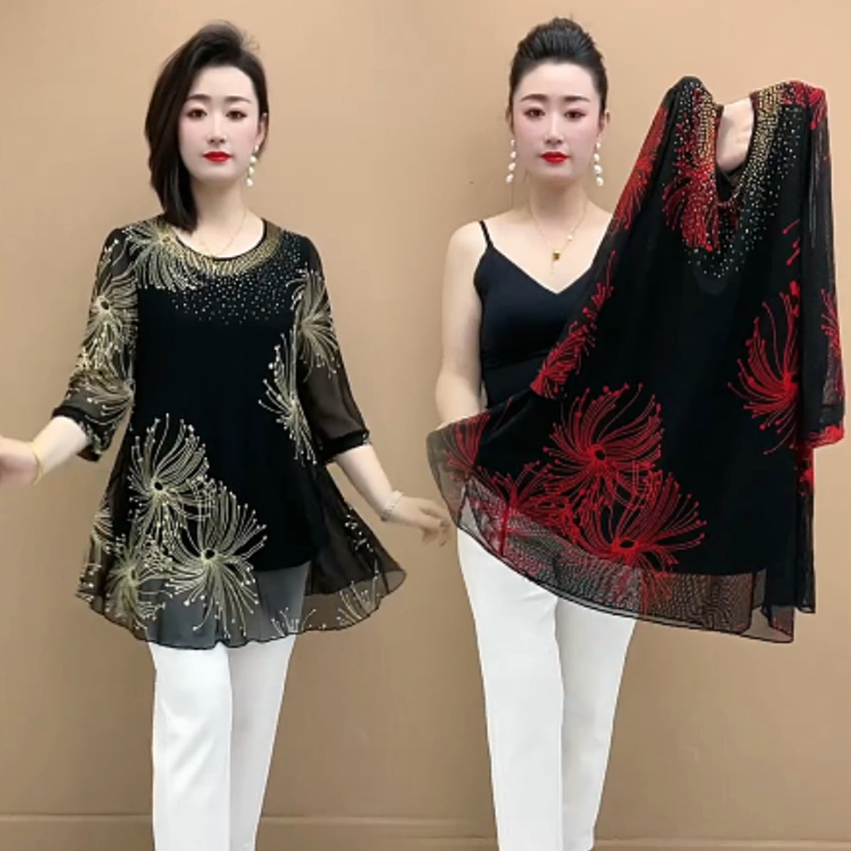 ✨👚【50% zniżki】💖2025 lato nowa moda elegancka damska koszula z szyfonu z nadrukiem, wygodna i oddychająca