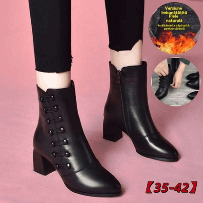 🔥【Časovno omejena ponudba】【35–42】Ženski topli usnjeni gležnjarji s stransko zaponko
