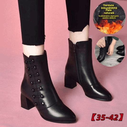 🔥【Časovno omejena ponudba】【35–42】Ženski topli usnjeni gležnjarji s stransko zaponko
