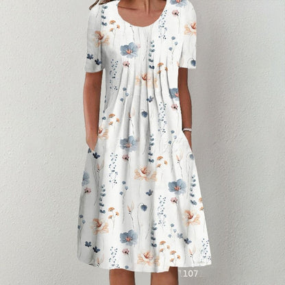 【50% zniżki】【S-5XL】🌺🌺 Modna sukienka z okrągłym dekoltem i wzorami