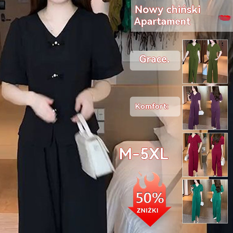 🌸【Top + nohavice so širokými nohavicami】Módny oblek z ľadového hodvábu