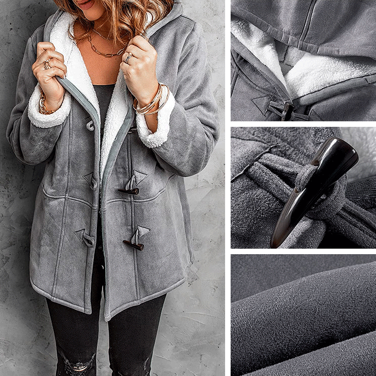 🥼🔥💖[Ograniczony czasowo rabat 43%] [S-5XL] 2025 moda i ciepło w jednym! Damska kurtka z kapturem, zamszowo-wełniana--3778724