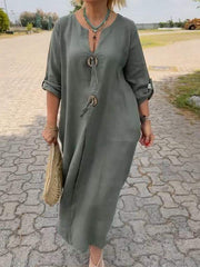 💖👗【S-5XL】2025 Lato Nowa bawełniana i lniana sukienka casualowa z dekoltem w serek