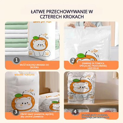 ✨🗃️ 5 sztuk za jedyne 119 zł 💨 Duża, kompresowalna torba próżniowa: nie wymaga pompy, szczelna, idealnie oszczędza miejsce w domu oraz w walizce ✈️