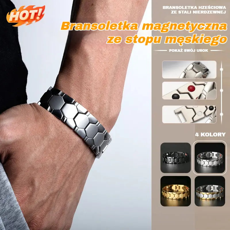 Kup 1, a 1 dostaniesz gratis ✨✨ Męska magnetyczna bransoletka ze stopu + sześciokątny wzór - odpinana magnetyczna bransoletka - płatność przy odbiorze