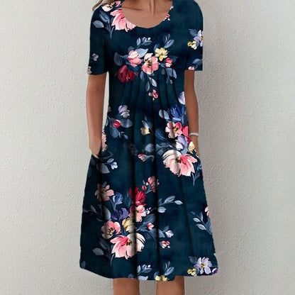 【50% zniżki】【S-5XL】🌺🌺 Modna sukienka z okrągłym dekoltem i wzorami