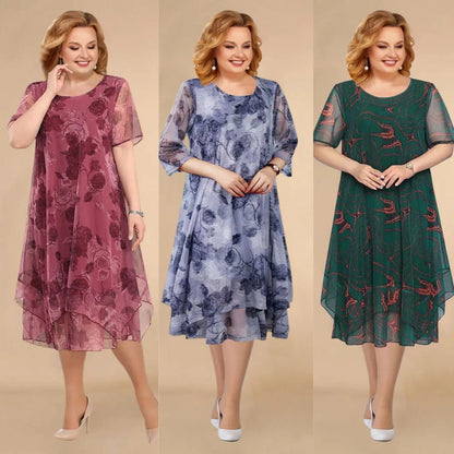 🌺 【L-5XL】Krótka sukienka midi w kwiaty z krótkim rękawem