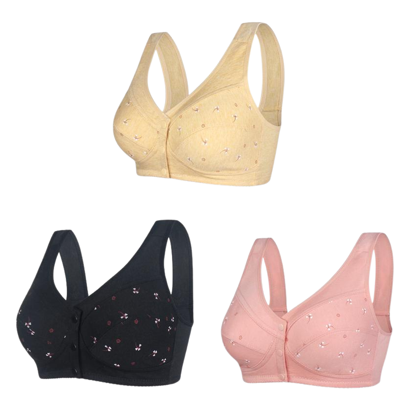 ✨💞【3 kawałki】Elegancki bawełniany biustonosz zapinany z przodu dla pań w średnim wieku 3710247