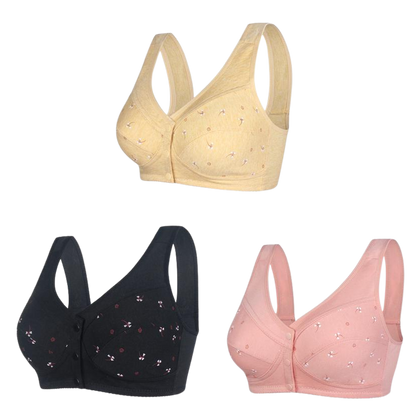 ✨💞【3 kawałki】Elegancki bawełniany biustonosz zapinany z przodu dla pań w średnim wieku 3710247