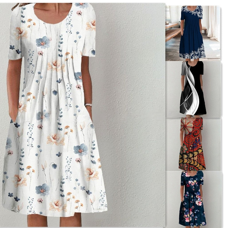 【S-5XL】🌺2024 Modna sukienka z nadrukiem i okrągłym dekoltem 3663940