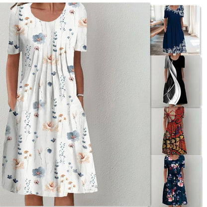 【S-5XL】🌺2024 Modna sukienka z nadrukiem i okrągłym dekoltem 3663940