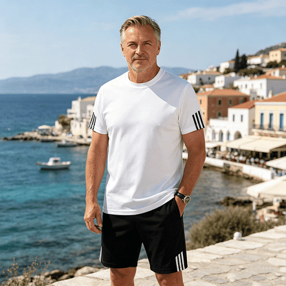 [Płatność przy odbiorze] Męski letni dwuczęściowy komplet sportowy: wygodny T-shirt z krótkim rękawem i szorty – idealny zarówno do noszenia na co dzień, jak i w domu.