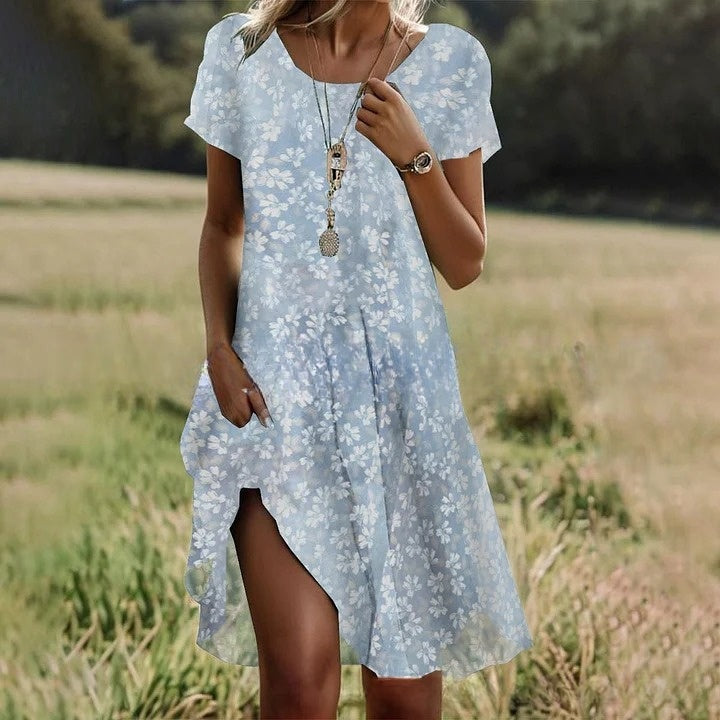 🔥Limitowana oferta 40% zniżki🔥【S-3XL】👗Nowa kolekcja 2025 wiosna/lato, sukienka z nadrukiem, okrągły dekolt, casual