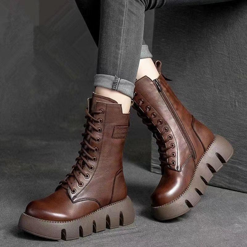 🔥【35-40】Wysokiej jakości ręcznie robione buty Martin z miękkiej skóry na grubej podeszwie 3747112