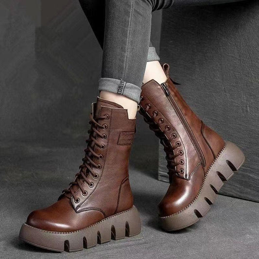 🔥【35-40】Wysokiej jakości ręcznie robione buty Martin z miękkiej skóry na grubej podeszwie 3747112