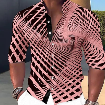 💥💥【50% zniżki】👔【S-6XL】Nowa męska koszula z nadrukiem z bawełny, geometryczny wzór, modna, przyjemna w dotyku